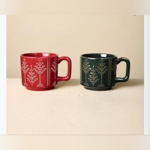 (Set of 2)14oz Holiday Mug Fairisle Green/ Red Hearth & Hand Magnolia